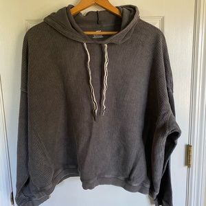 Aerie Ribbed Semi Cropped Hoodie, Gray, Sz. XXL
